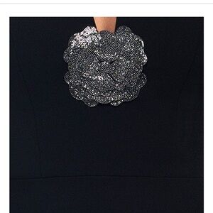 Black midi Dress with Silver flower Embellishment